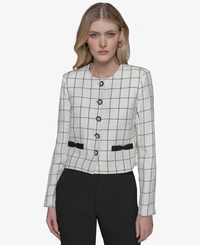 Karl Lagerfeld Women's Windowpane-print Jacket In Soft White,black