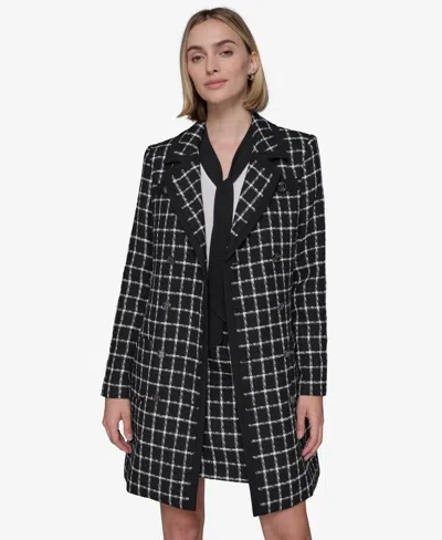Karl Lagerfeld Women's Windowpane Topper Jacket In Blk,sft Wt