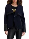 Karl Lagerfeld Women's Wool-blend Asymmetrical Jacket With Faux Leather Trim In Blue