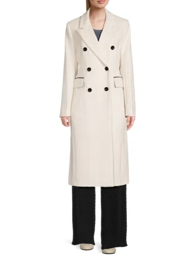 Karl Lagerfeld Women's Wool Blend Double Breasted Coat In White