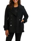 Karl Lagerfeld Women's Wool-blend Peacoat With Faux Leather Trim In Black