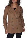 Karl Lagerfeld Women's Wool-blend Peacoat With Faux Leather Trim In Brown