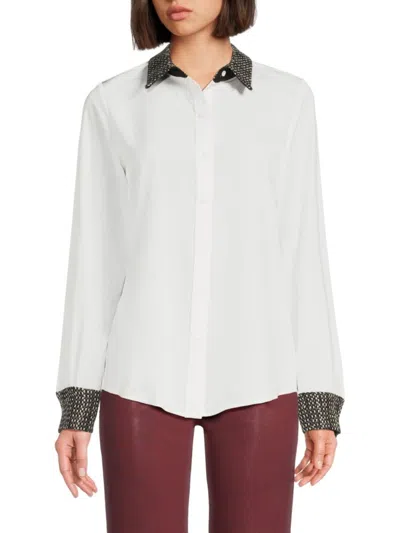 Karl Lagerfeld Women's Xinlun Contrast Trim Shirt In Soft White
