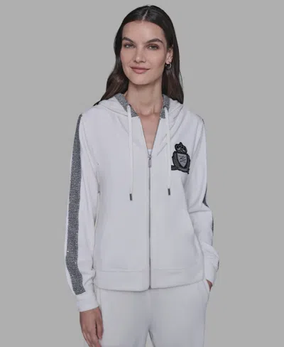 Karl Lagerfeld Women's Zip-up Hooded Jacket In White
