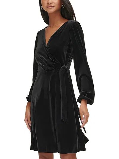Karl Lagerfeld Womens Above Knee Velvet Fit & Flare Dress In Black