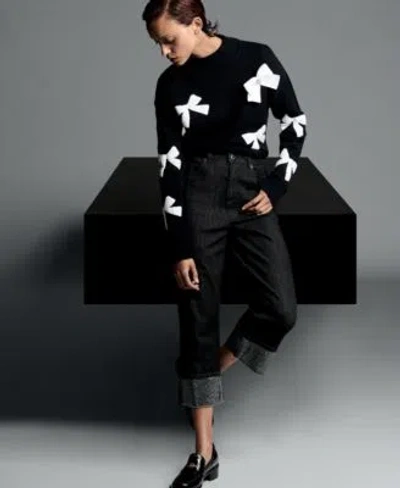Karl Lagerfeld Womens All Over Bow Sweater P Xs Xl In Black