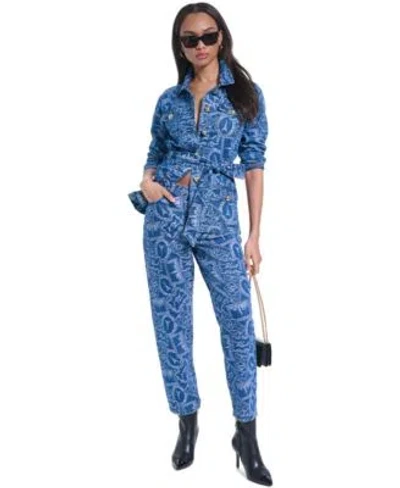 Karl Lagerfeld Womens All Over Print Denim Trench Jacket Printed Denim Pants In Multi