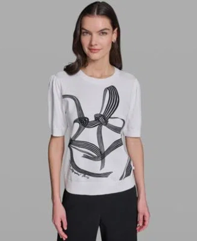 Karl Lagerfeld Womens Bow Print Short Sleeve Sweater In Multi