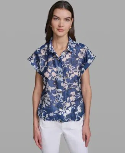 Karl Lagerfeld Womens Bungee Burnout Short Sleeve Woven Shirt In Blue