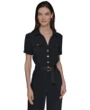 Karl Lagerfeld Womens Button Down Belted Jumpsuit 0 14p