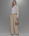 Karl Lagerfeld Womens Button Down Blouse Pleat Front Pants Tweed Open Front Jacket In Buff Metallic