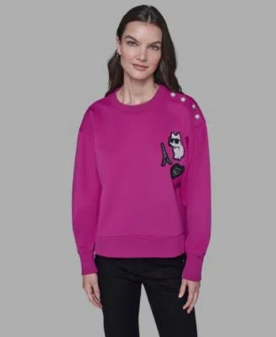 Karl Lagerfeld Womens Choupette Patch Detail Sweatshirt P Xs Xl In Pink