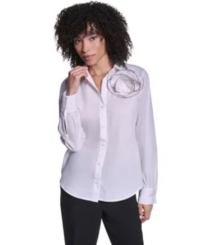 Karl Lagerfeld Womens Collared Button Front Blouse In Blue