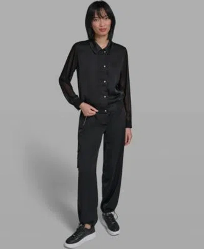 Karl Lagerfeld Womens Collared Jacket Cropped Cargo Pants In Black