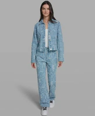 Karl Lagerfeld Womens Collared Long Sleeve Denim Jacket Pants In Blue