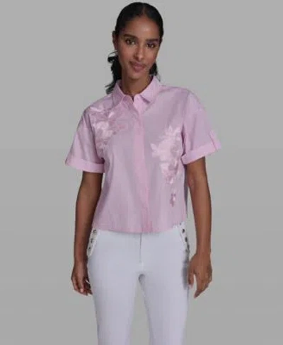 Karl Lagerfeld Womens Collared Short Sleeve Blouse In Purple