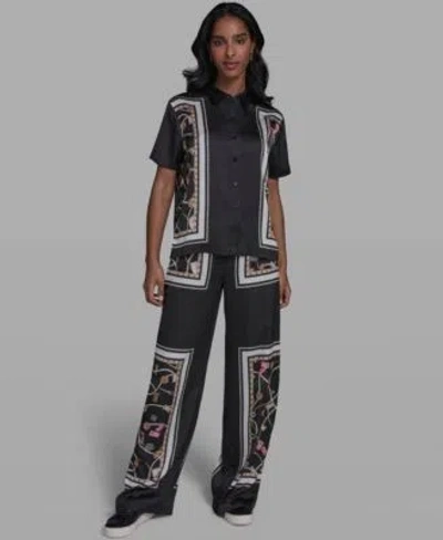 Karl Lagerfeld Womens Collared Short Sleeve Printed Top Pants In Black