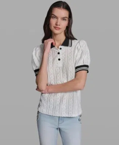 Karl Lagerfeld Womens Collared Short Sleeve Top In Brown