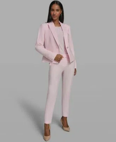 Karl Lagerfeld Womens Collared Woven Blazer Crewneck Knit Top Woven Straight Pants In Cashmere