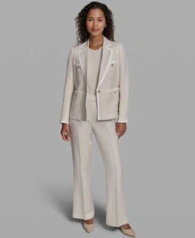Karl Lagerfeld Womens Collared Woven Jacket Crew Neck Sweater Wide Leg Woven Pants In Gray