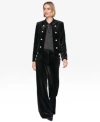 Karl Lagerfeld Womens Collarless Open Front Jacket Straight Velvet Pants Embroidered Velvet Short Sleeve Top In Black