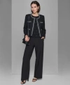 Karl Lagerfeld Womens Contrast Trim Jacket Sleeveless Sweater Top Wide Leg Pants In Black