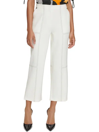 Karl Lagerfeld Womens Contrast Trim Polyester Cropped Pants In White