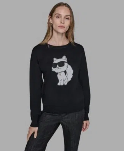 Karl Lagerfeld Womens Cool Choupette Crewneck Sweater P Xs Xl In Black