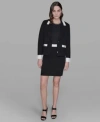 Karl Lagerfeld Womens Cotton Colorblocked Pencil Skirt Embellished Pleated Top Cotton One Button Knit Blazer In Black