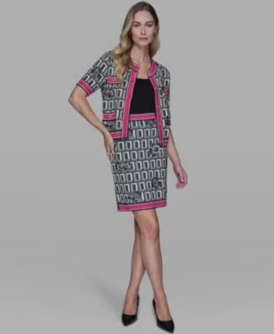 Karl Lagerfeld Womens Crew Neck Button Front Sweater Skirt In Multi