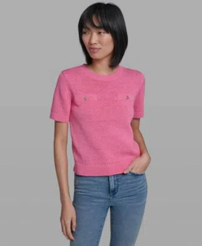 Karl Lagerfeld Womens Crew Neck Short Sleeve Sweater In Pink Carnation