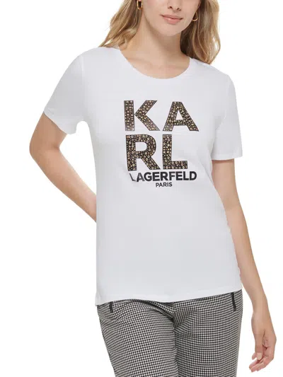 Karl Lagerfeld Womens Crewneck Logo Graphic T-shirt In White