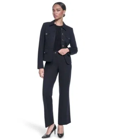 Karl Lagerfeld Womens Cropped Collared Neck Jacket Mid Rise Woven Pants In Black