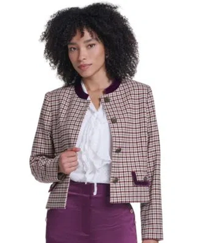 Karl Lagerfeld Womens Cropped Shoulder Padded Woven Jacket In Multi