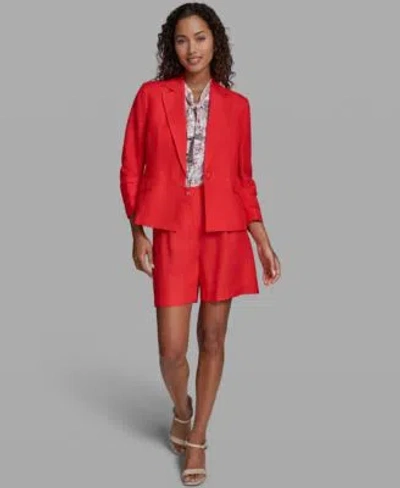 Karl Lagerfeld Womens Cropped Single Button Jacket Sleeveless Printed Mid Rise Woven Shorts In Red