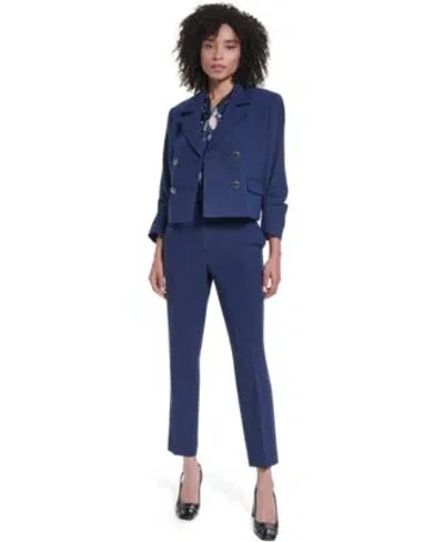 Karl Lagerfeld Womens Cropped Two Button Blazer Long Sleeve Blouse Mid Rise Ankle Pants In Blue