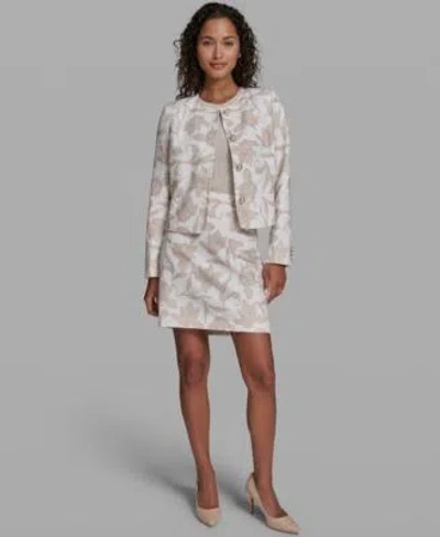 Karl Lagerfeld Womens Cropped Woven Jacket Crew Neck Sweater Printed Mini Skirt In Gray
