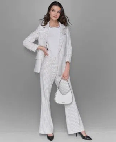 Karl Lagerfeld Womens Double Breasted Jacket Straight Leg Pants In White