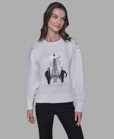 KARL LAGERFELD WOMENS EIFFEL BOW DETAIL SWEATSHIRT P XS XL