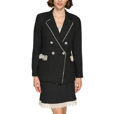 Karl Lagerfeld Womens Embellished Cotton Double-breasted Blazer In Black