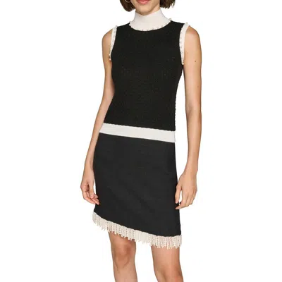 Karl Lagerfeld Womens Embellished Knit Mock Turtleneck Sweater In Black,soft White