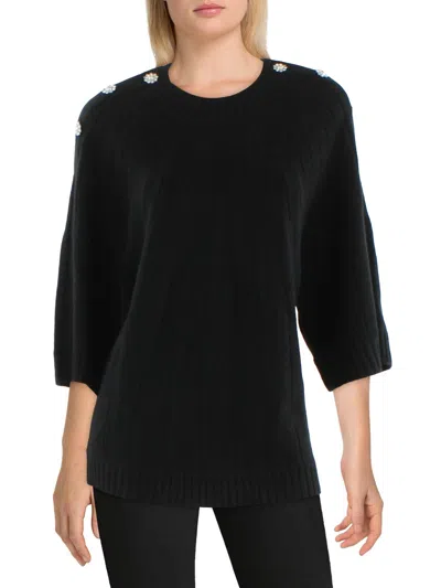 Karl Lagerfeld Womens Embellished Knit Pullover Sweater In Black