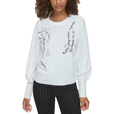 Karl Lagerfeld Womens Embellished Polyester Pullover Sweater In White