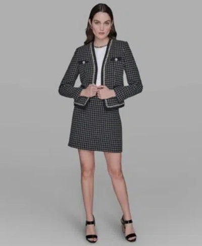KARL LAGERFELD WOMENS EMBELLISHED TWEED JACKET PENCIL SKIRT EMBELLISHED PLEATED TOP