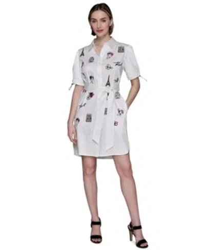 Karl Lagerfeld Womens Embroidered Cotton Shirtdress Xs P Xl In White