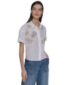 Karl Lagerfeld Plus Size Cotton Floral-detail Roll-tab Shirt