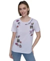 Karl Lagerfeld Womens Embroidered Graphic T Shirt Xs P Xl In White