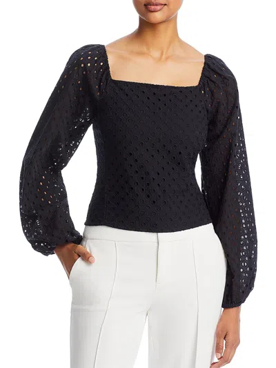 Karl Lagerfeld Womens Eyelet Cotton Pullover Top In Black
