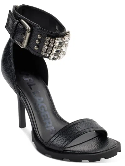 Karl Lagerfeld Womens Faux Leather Ankle Strap Heels In Black