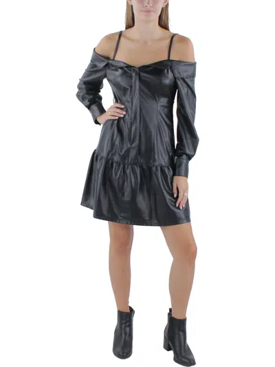 Karl Lagerfeld Womens Faux Leather Mini Fit & Flare Dress In Black